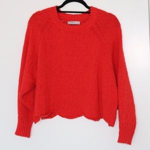 Red Zara Sweater with Scallop Bottom